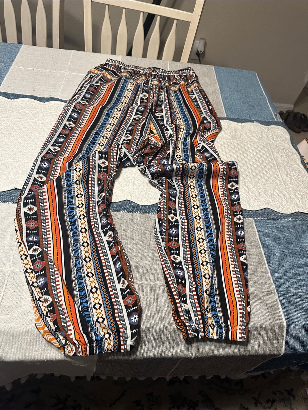 SHEIN Blue Orange Black Aztec Print Elastic Waist Jogger Pants
